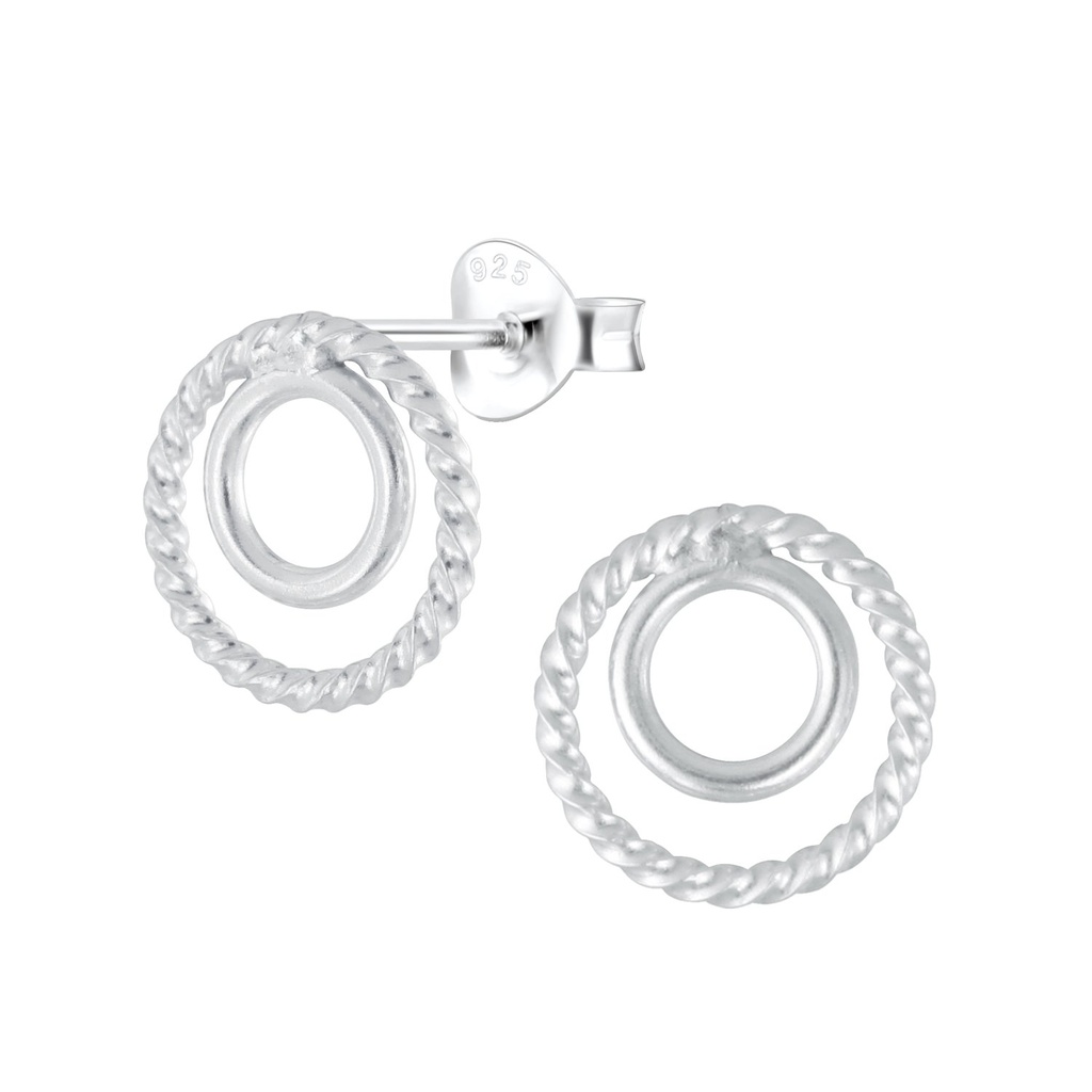 Silver Twisted Circle Stud Earrings