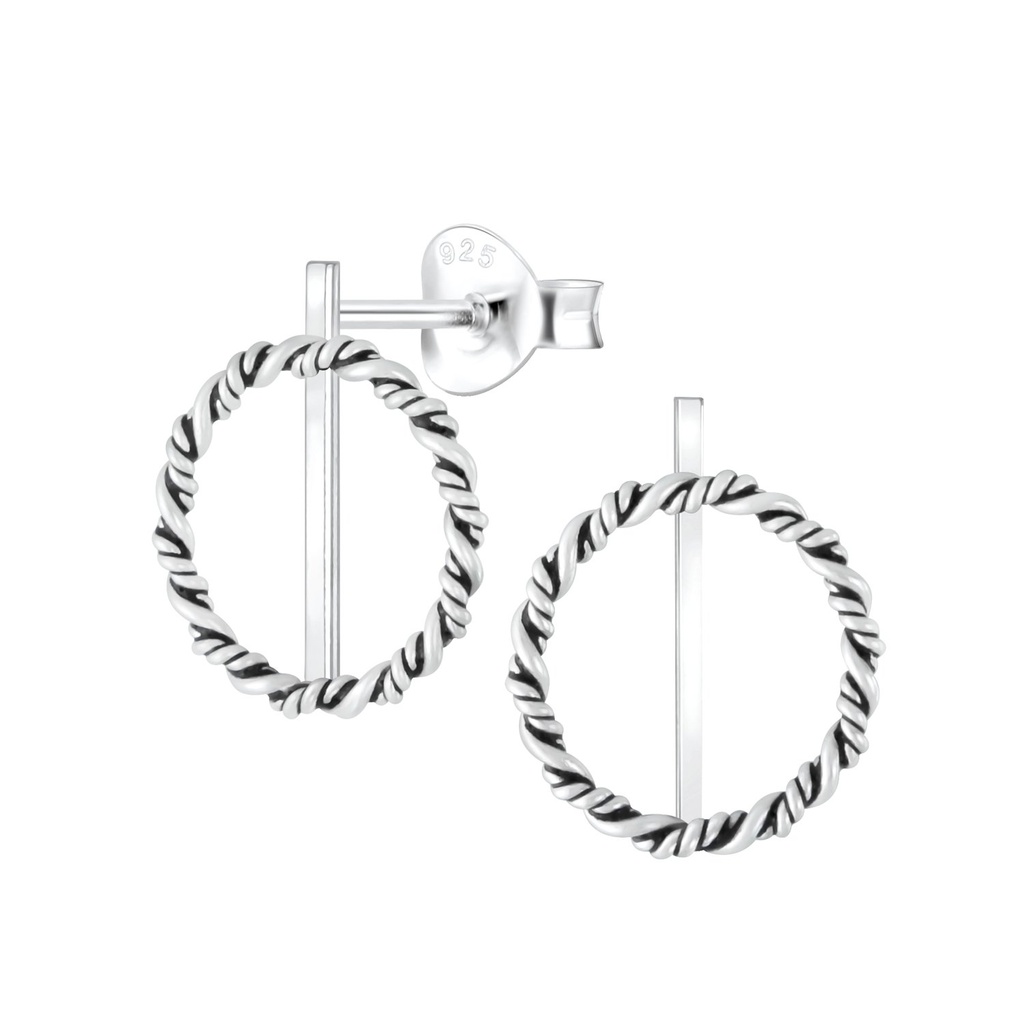 [10002739] Silver Twisted Circle Stud Earrings