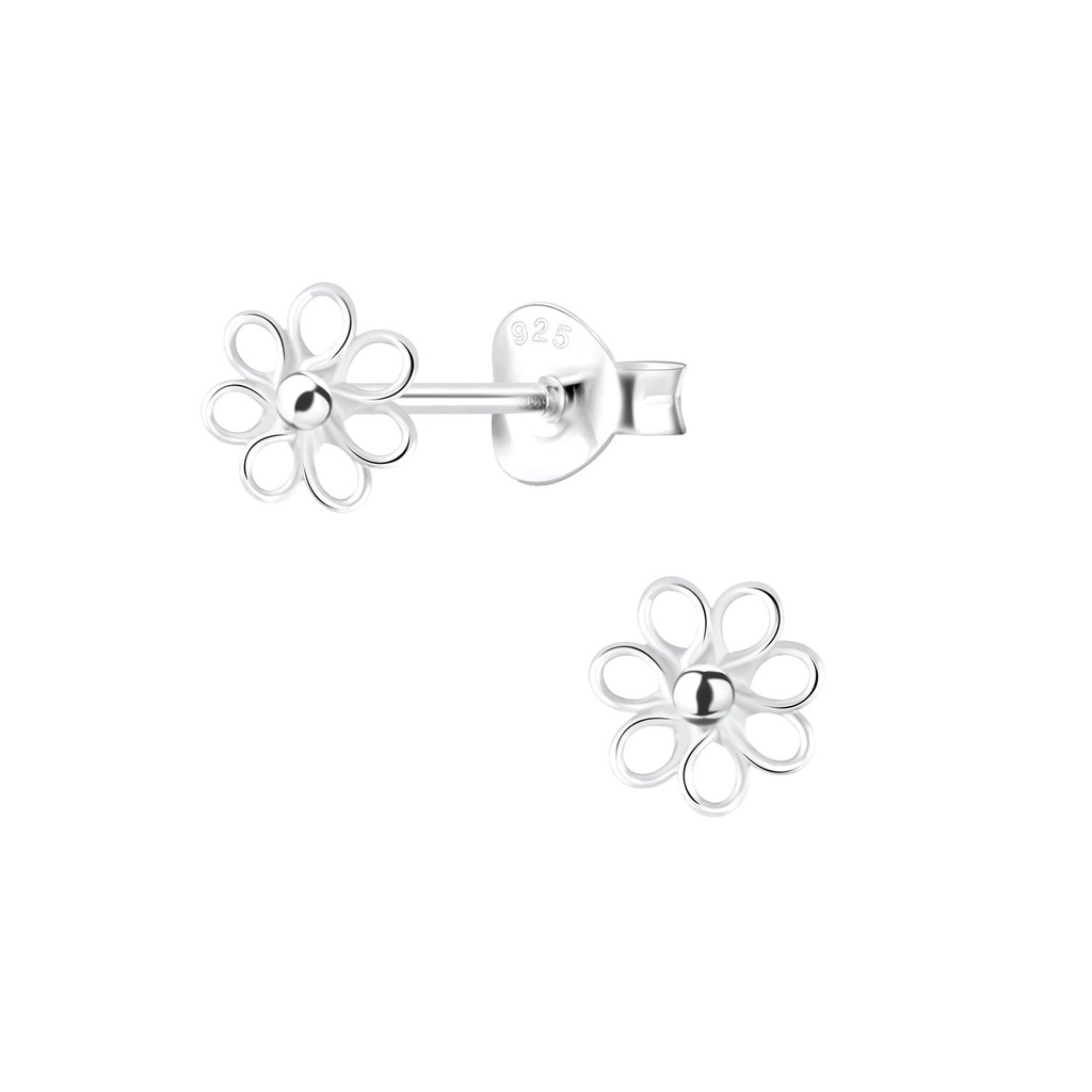 Puces d'oreilles fleur en argent