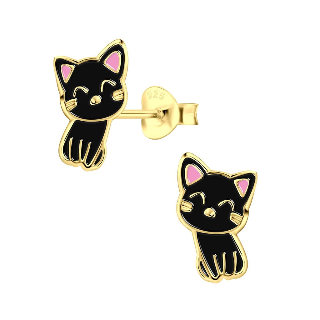 Silver Cat Stud Earrings