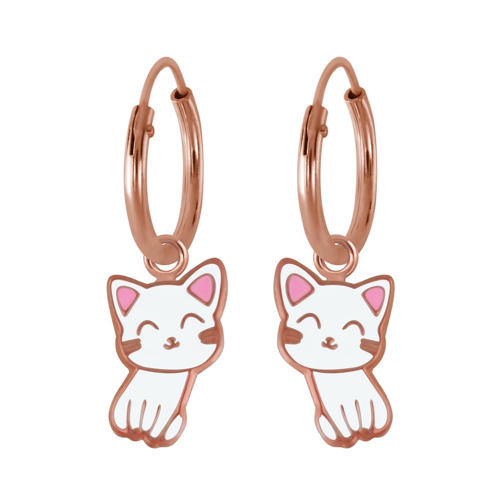 [10002717] Silver Cat Charm Hoop Earrings