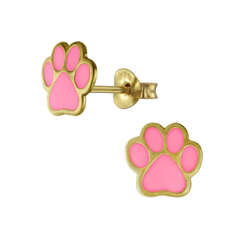 [10002699] Puces d'oreilles empreinte de patte en argent