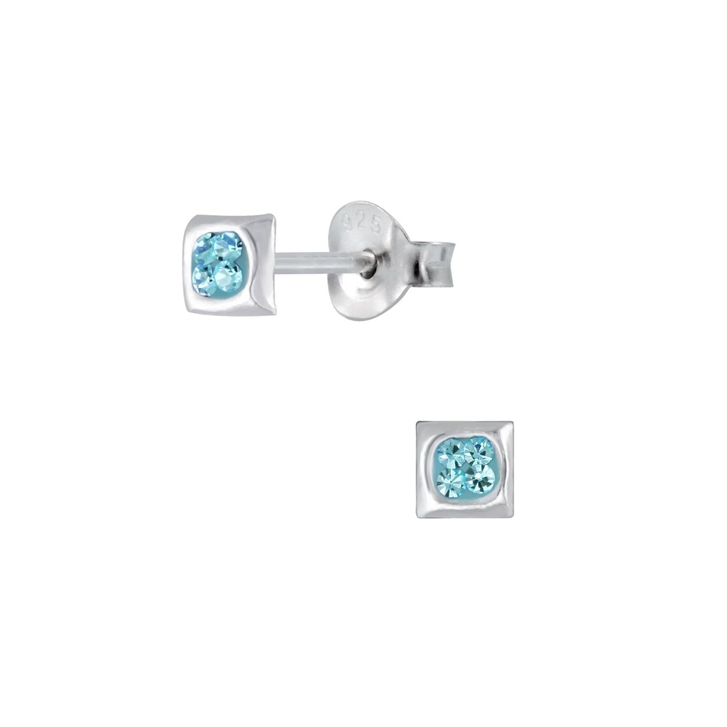 Silver Cystal Square Stud Earrings