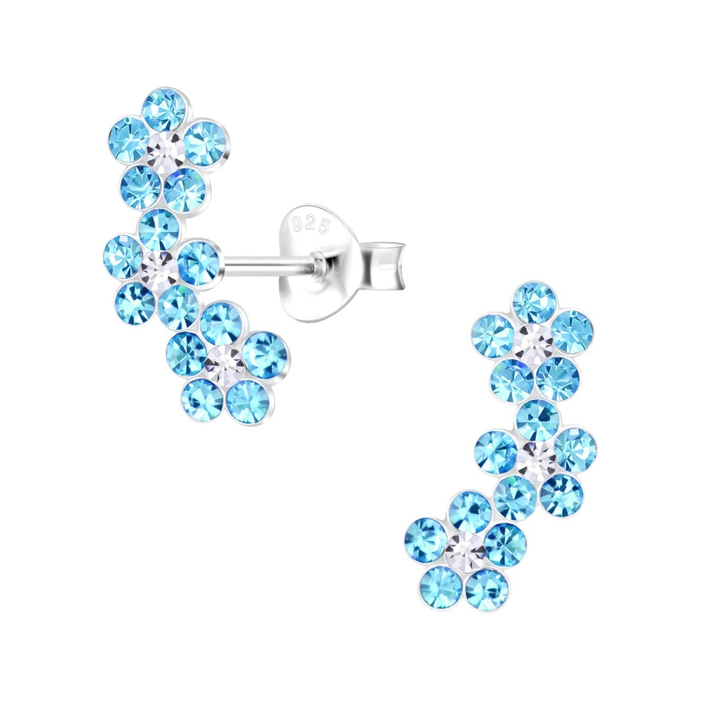 Puces d'oreilles fleur triple en argent cristal