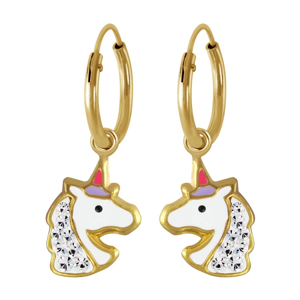 [10002617] Silver Unicorn Charm Hoop Earrings