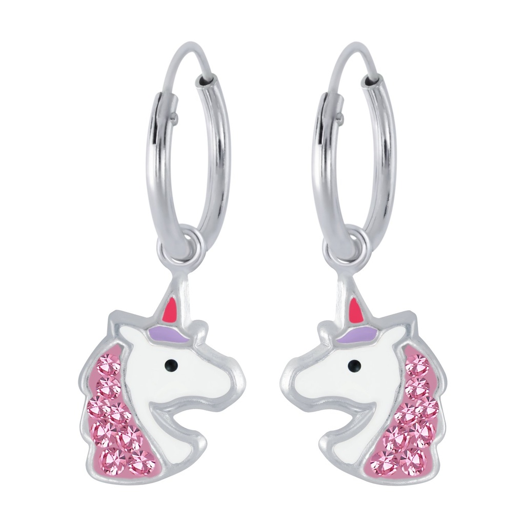 [10002615] Créoles breloque licorne en argent