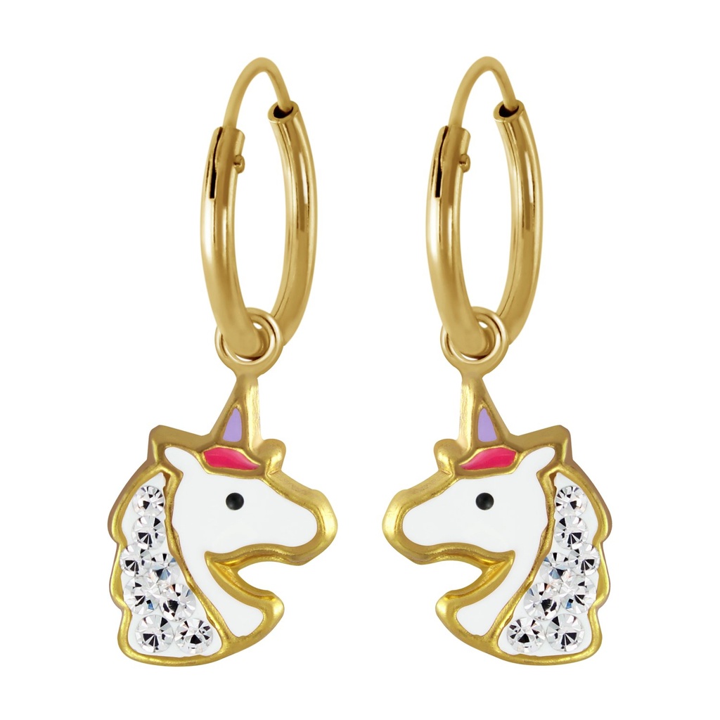Silver Unicorn Charm Hoop Earrings