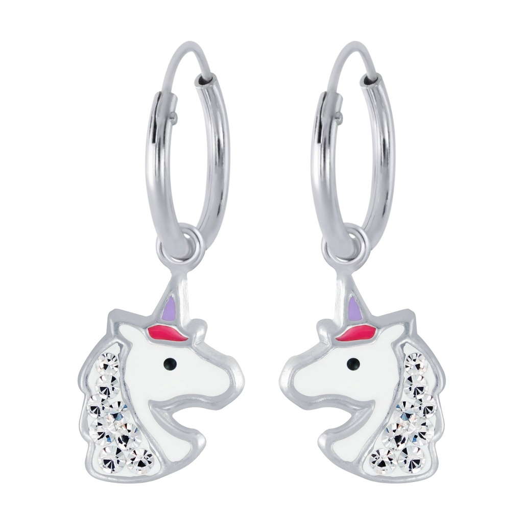 [10002611] Silver Unicorn Charm Hoop Earrings