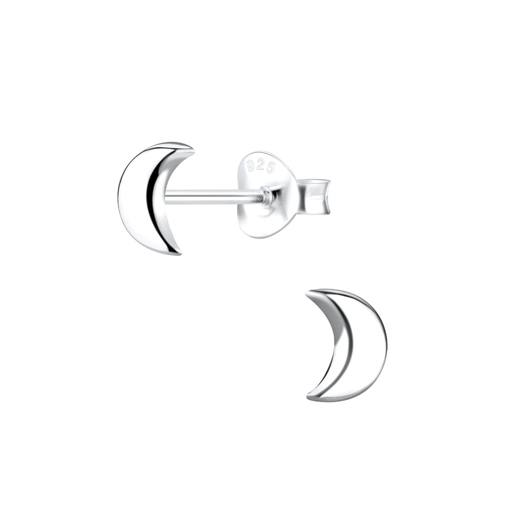 Silver Half Moon Stud Earrings