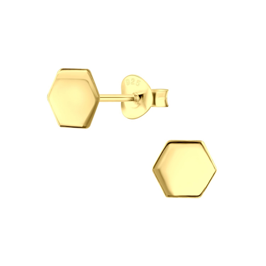 Silver Hexagon Stud Earrings