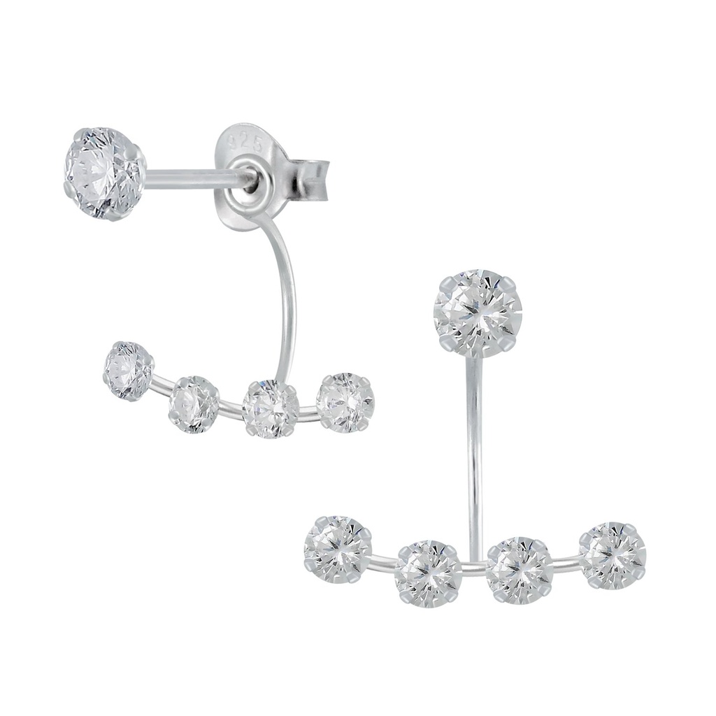 [10002572] Silver Round Cubic Zirconia Ear Jackets