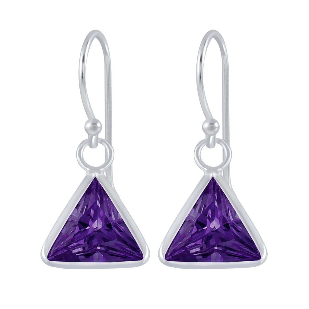 8mm Triangle Cubic Zirconia Silver Earrings