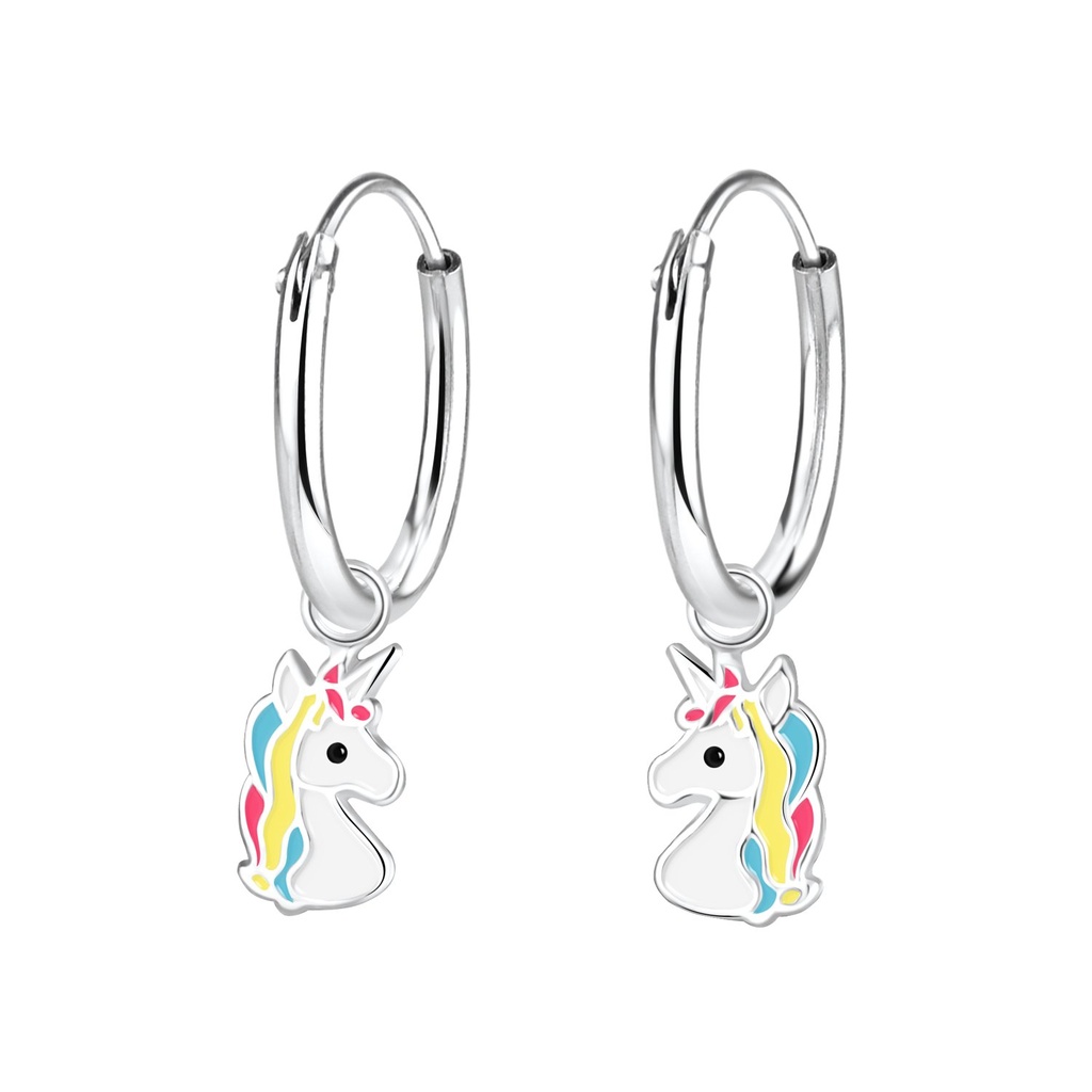 [10002436] Créoles breloque licorne en argent