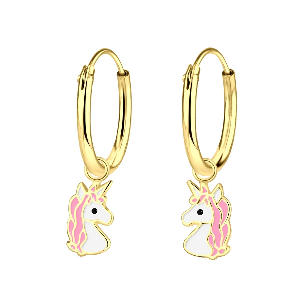 [10002435] Silver Unicorn Charm Hoop Earrings