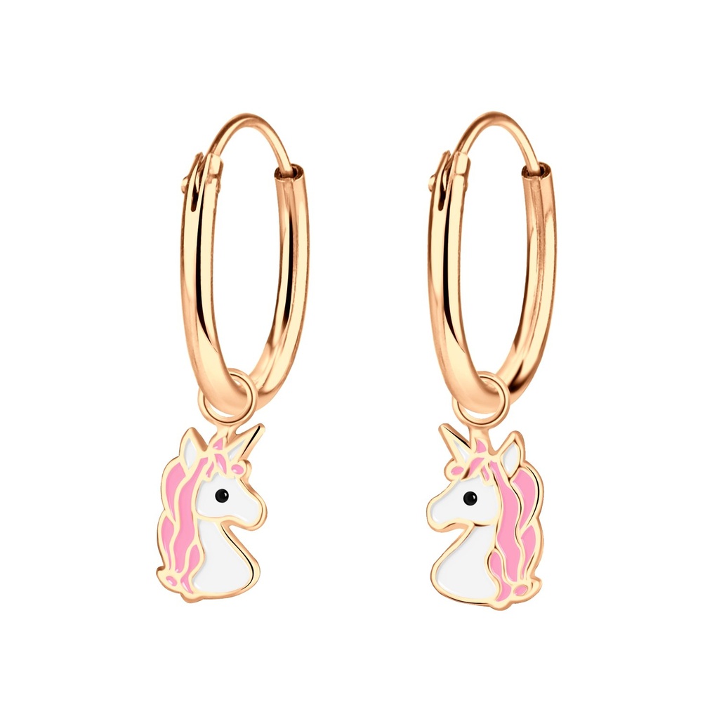 Silver Unicorn Charm Hoop Earrings