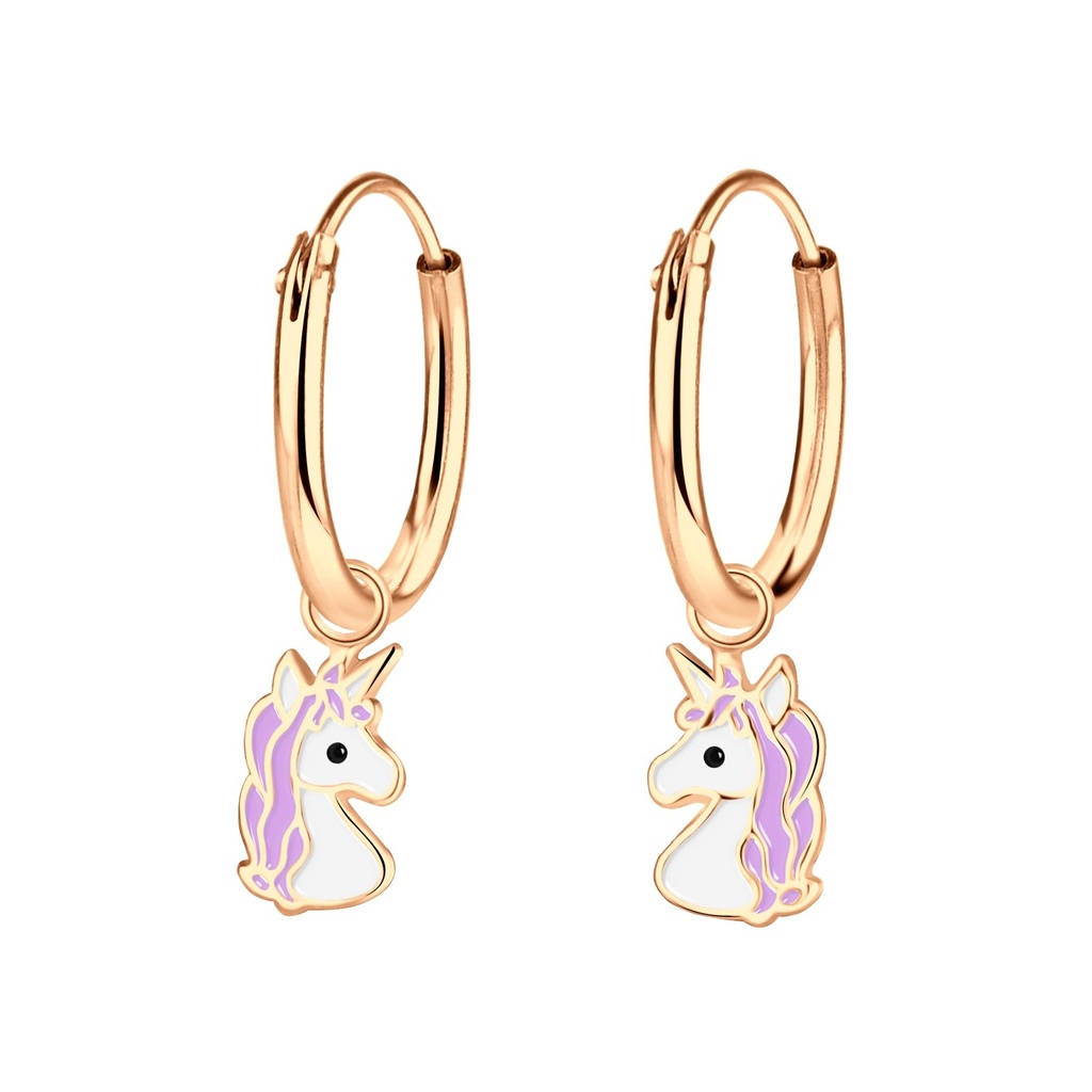 [10002432] Silver Unicorn Charm Hoop Earrings