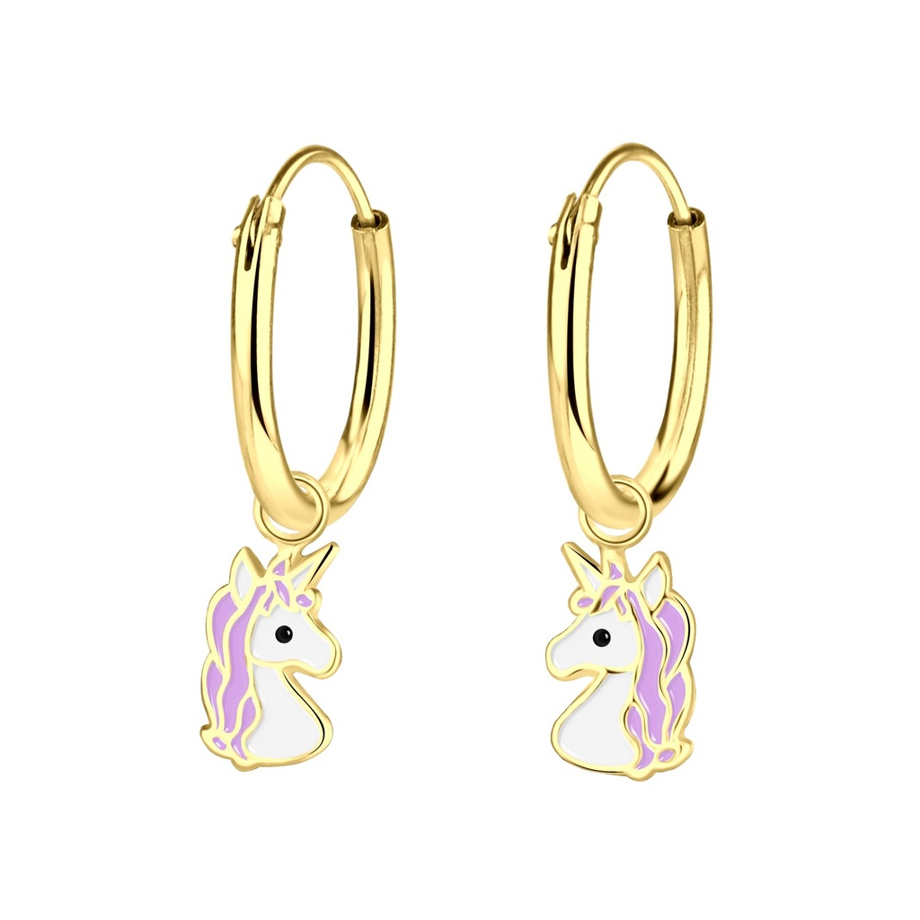 Silver Unicorn Charm Hoop Earrings