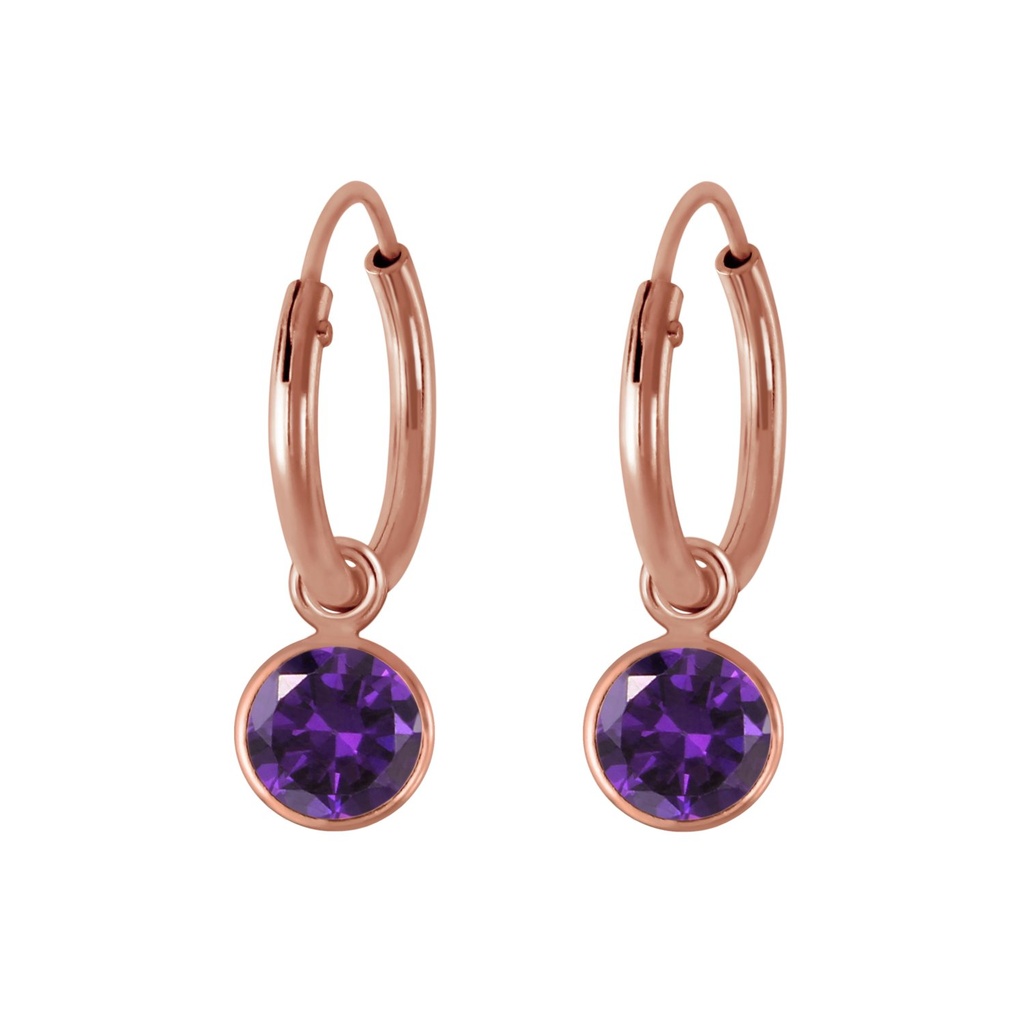 4mm Round Cubic Zirconia Silver Charm Hoop Earrings