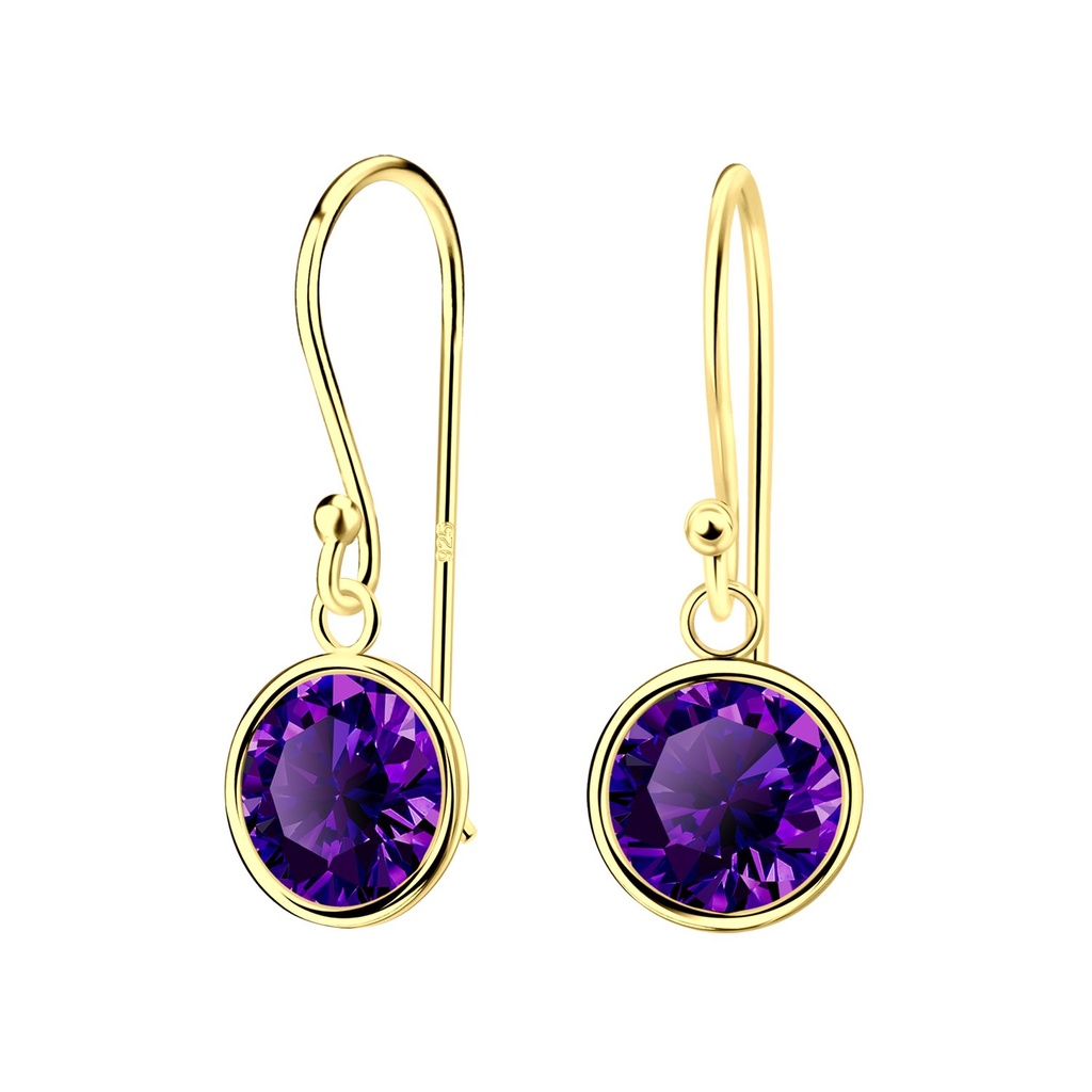 [10002340] Boucles d'oreilles en argent zircon rond 8 mm (Amethyst)