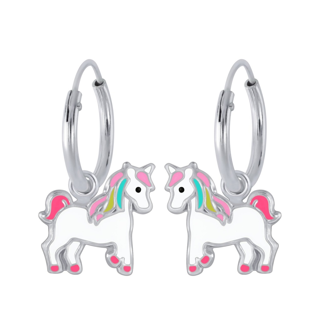 Silver Unicorn Charm Hoop Earrings