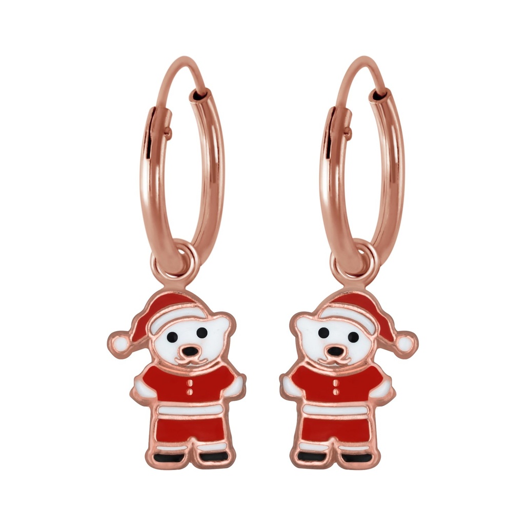 Silver Santa Bear Charm Hoop Earrings