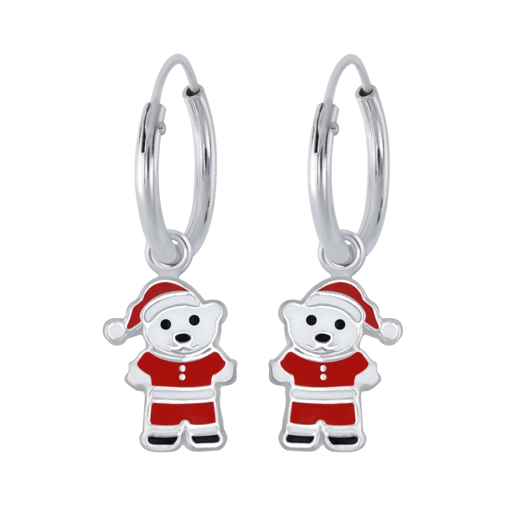 Créoles breloque ours père Noël en argent