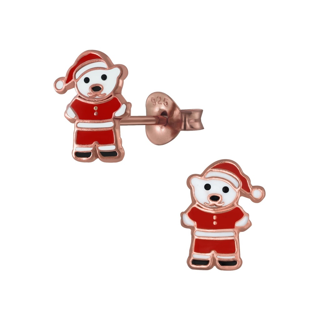Silver Santa Bear Stud Earrings
