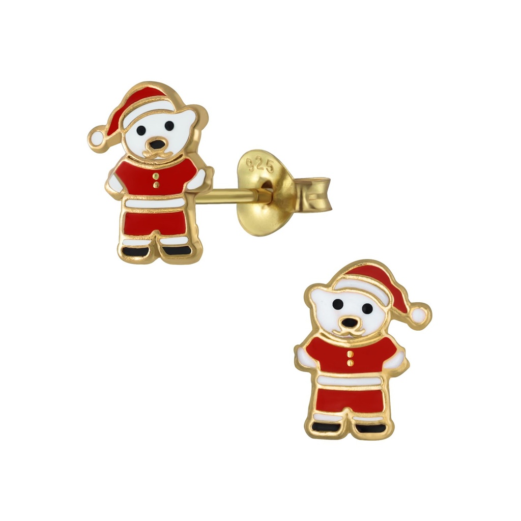 Silver Santa Bear Stud Earrings