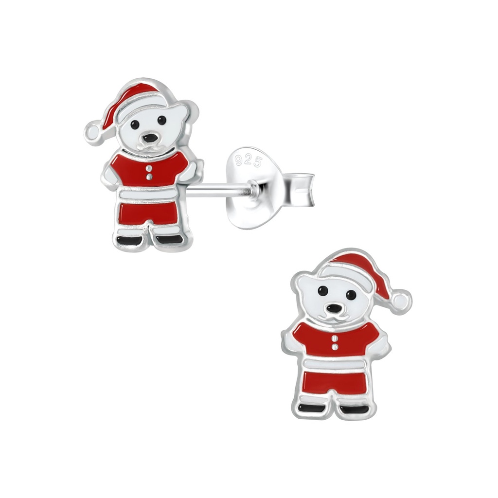 Silver Santa Bear Stud Earrings