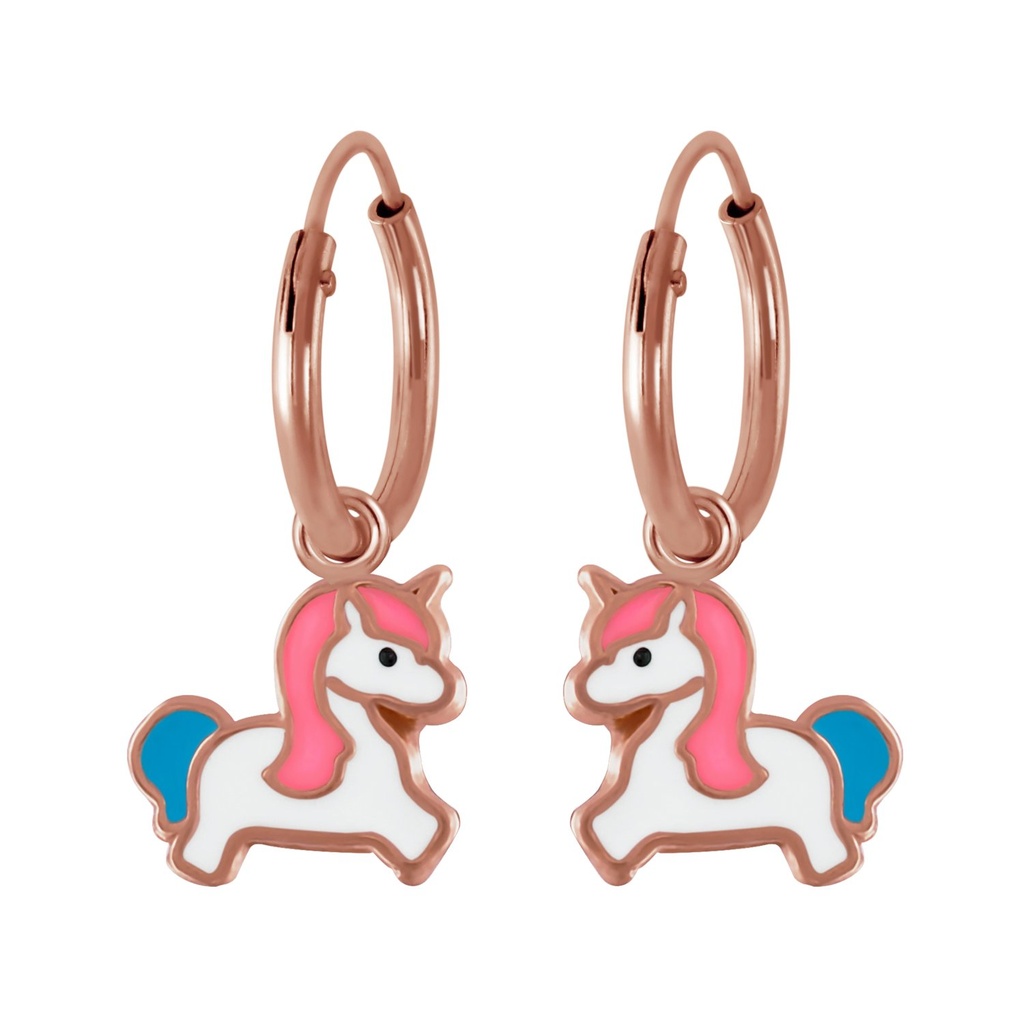 Silver Unicorn Charm Hoop Earrings