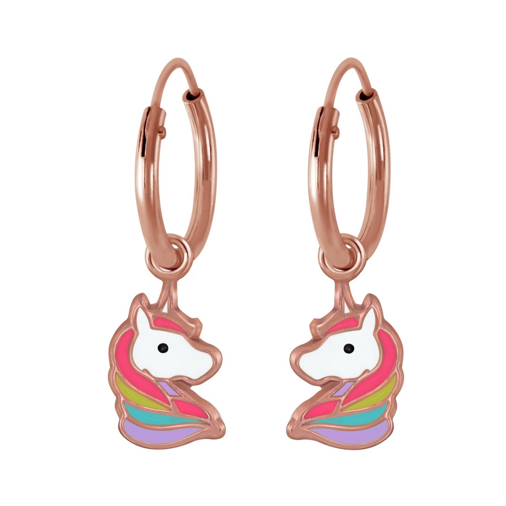 Silver Unicorn Charm Hoop Earrings
