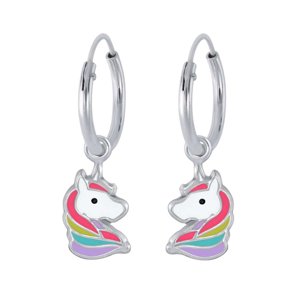 [10002248] Créoles breloque licorne en argent