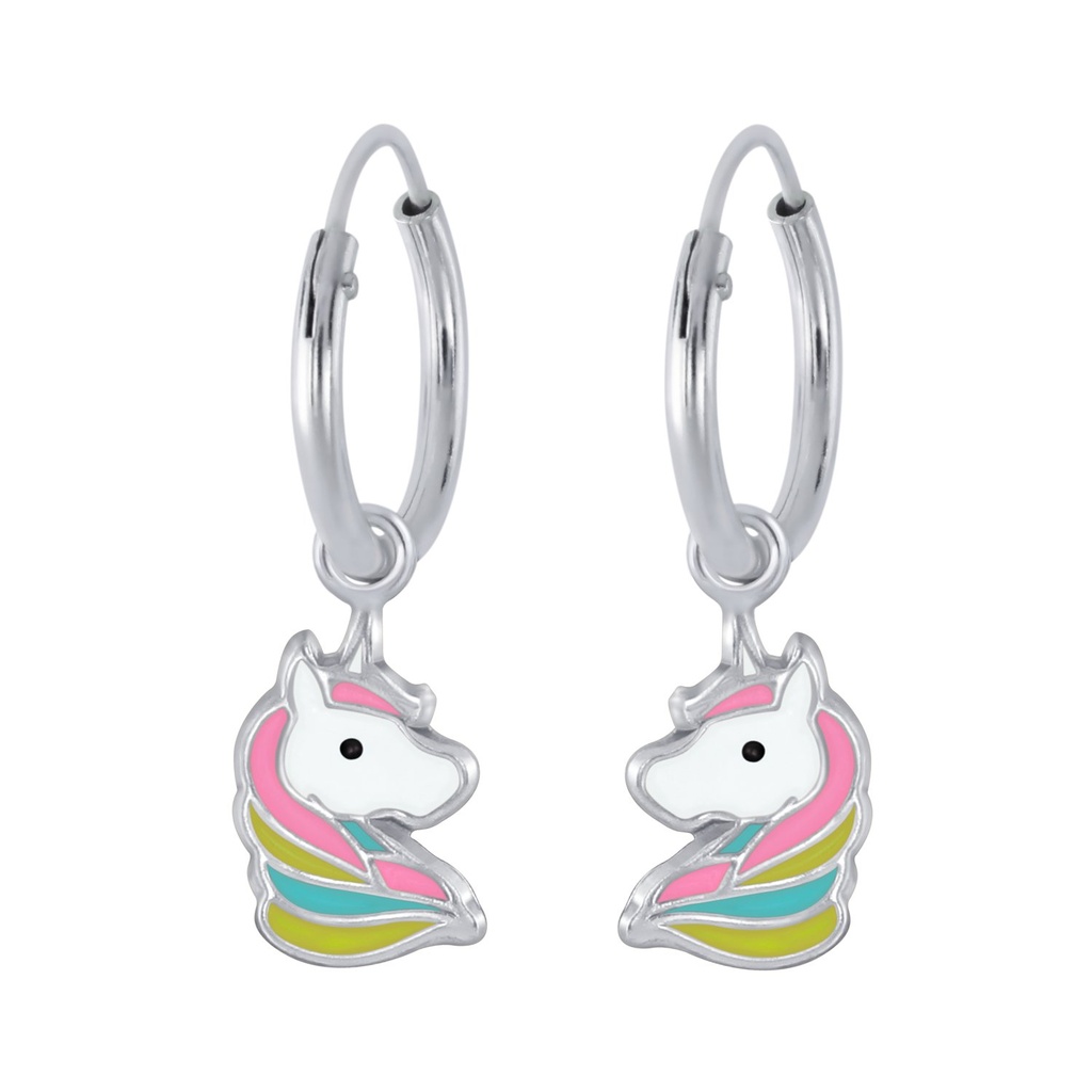 [10002245] Silver Unicorn Charm Hoop Earrings