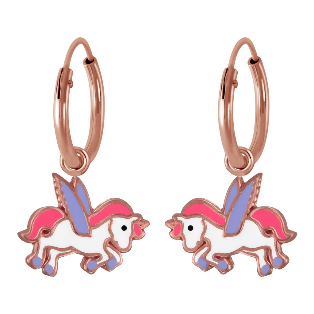 Silver Winged Unicorn Charm Hoop Earrings