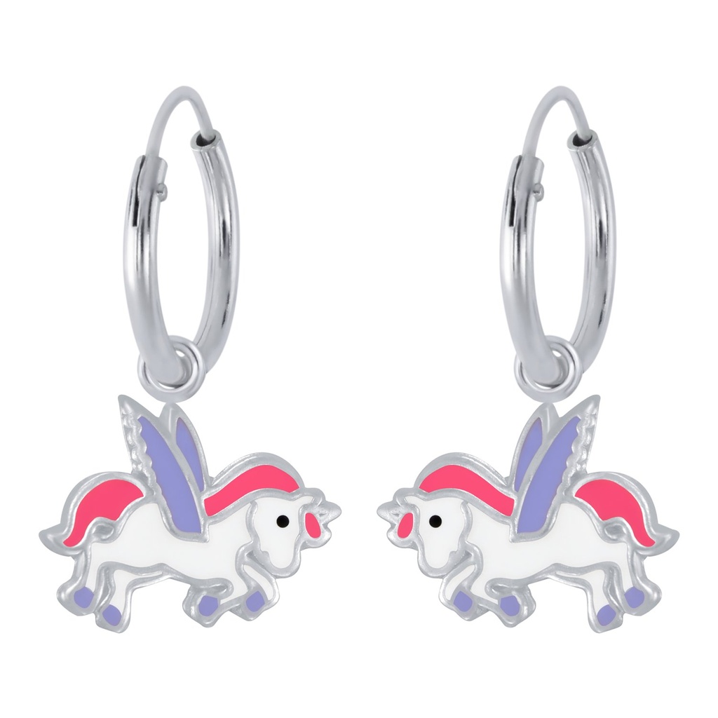 Créoles breloque licorne ailée en argent