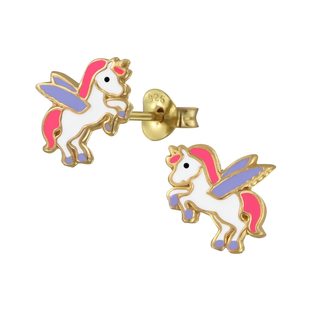 Silver Winged Unicorn Stud Earrings