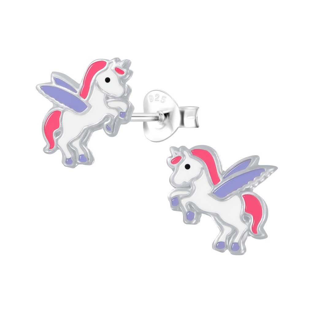 Silver Winged Unicorn Stud Earrings
