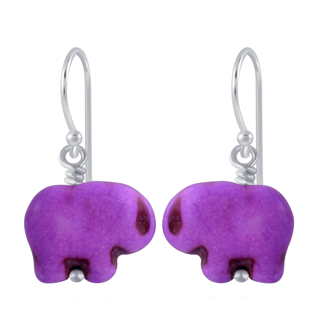 Boucles d'oreilles perle éléphant faite main en argent