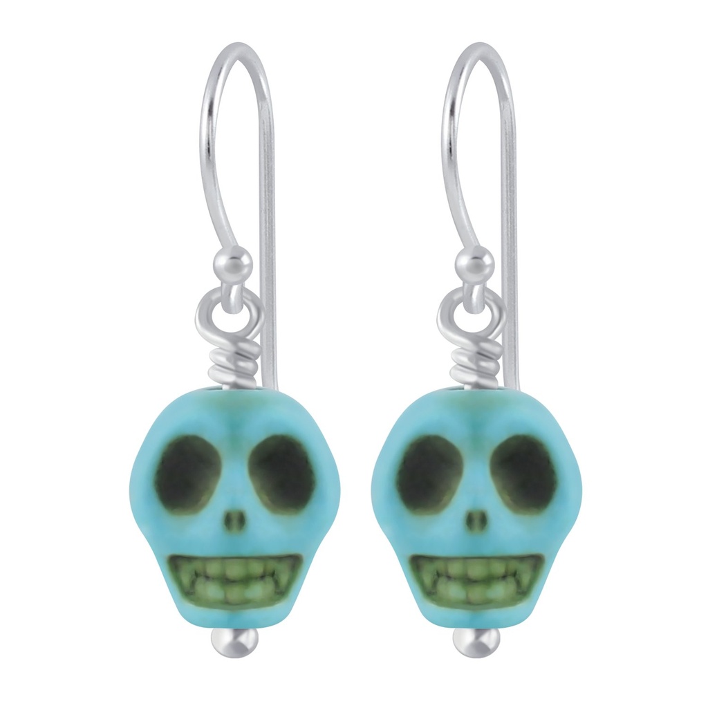 Boucles d'oreilles perle tête de mort faite main en argent