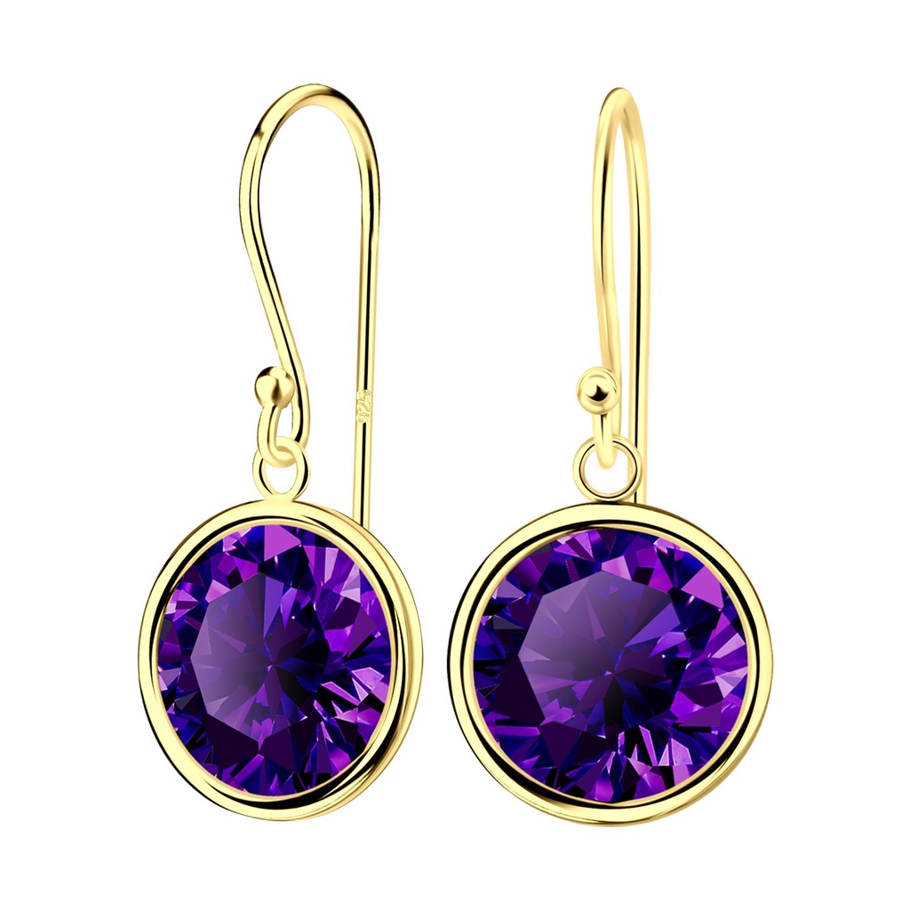 [10002197] 12mm Round Cubic Zirconia Silver Earrings (Amethyst)