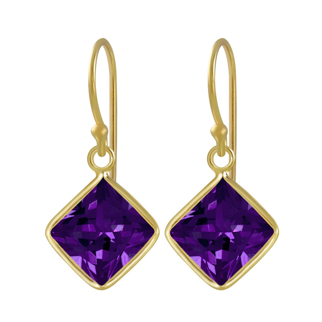 8mm Square Cubic Zirconia Silver Earrings