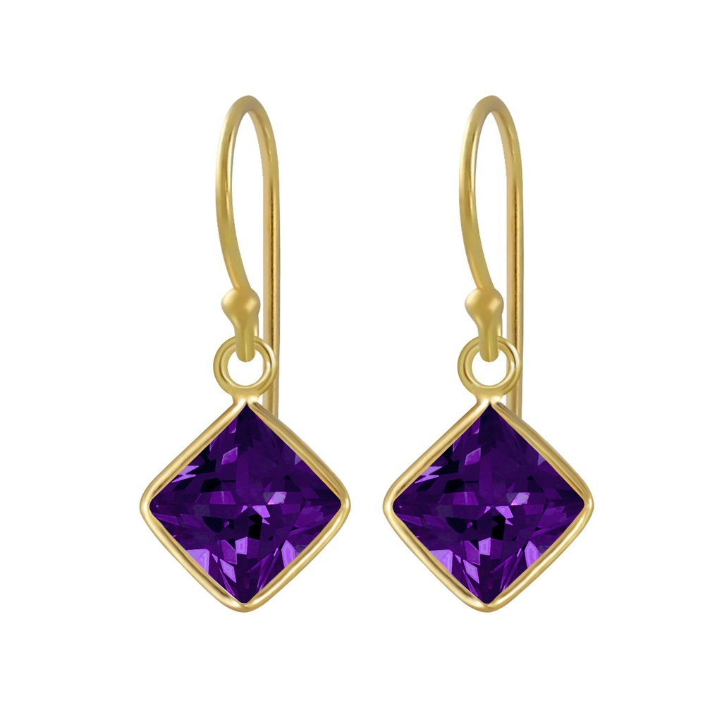 6mm Square Cubic Zirconia Silver Earrings