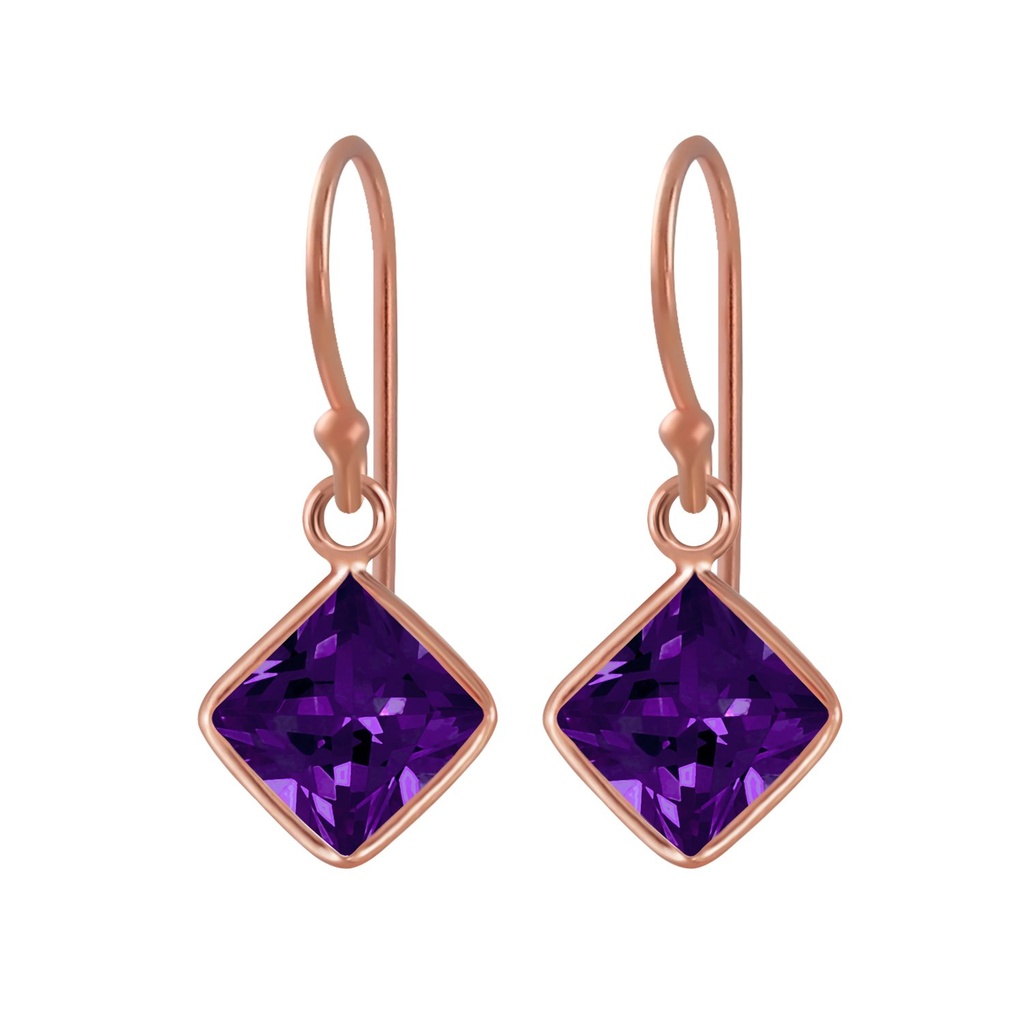 Boucles d'oreilles en argent zircon carré 6 mm