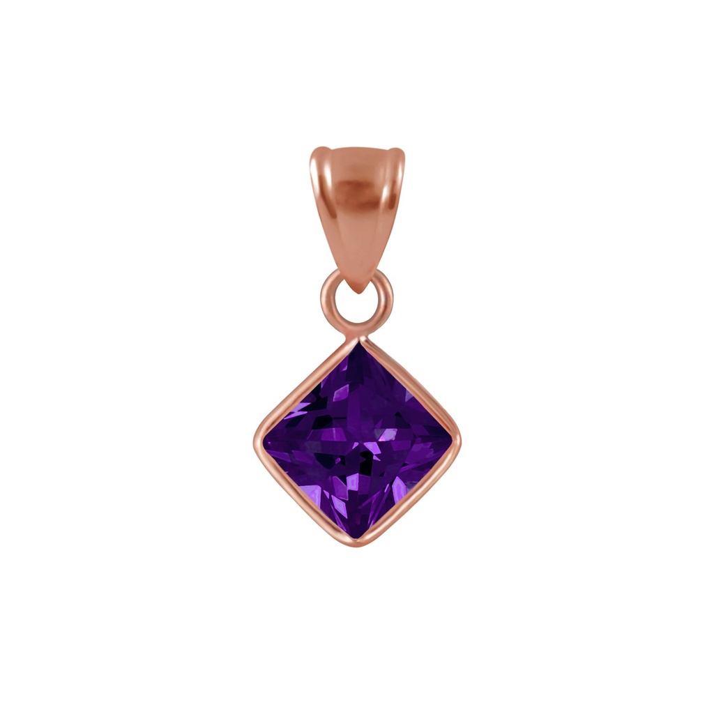 [10002053] 6mm Square Cubic Zirconia Silver Pendant (Amethyst)