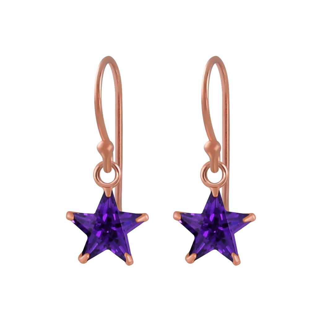[10002008] Boucles d'oreilles en argent zircon étoile 6 mm (Amethyst)