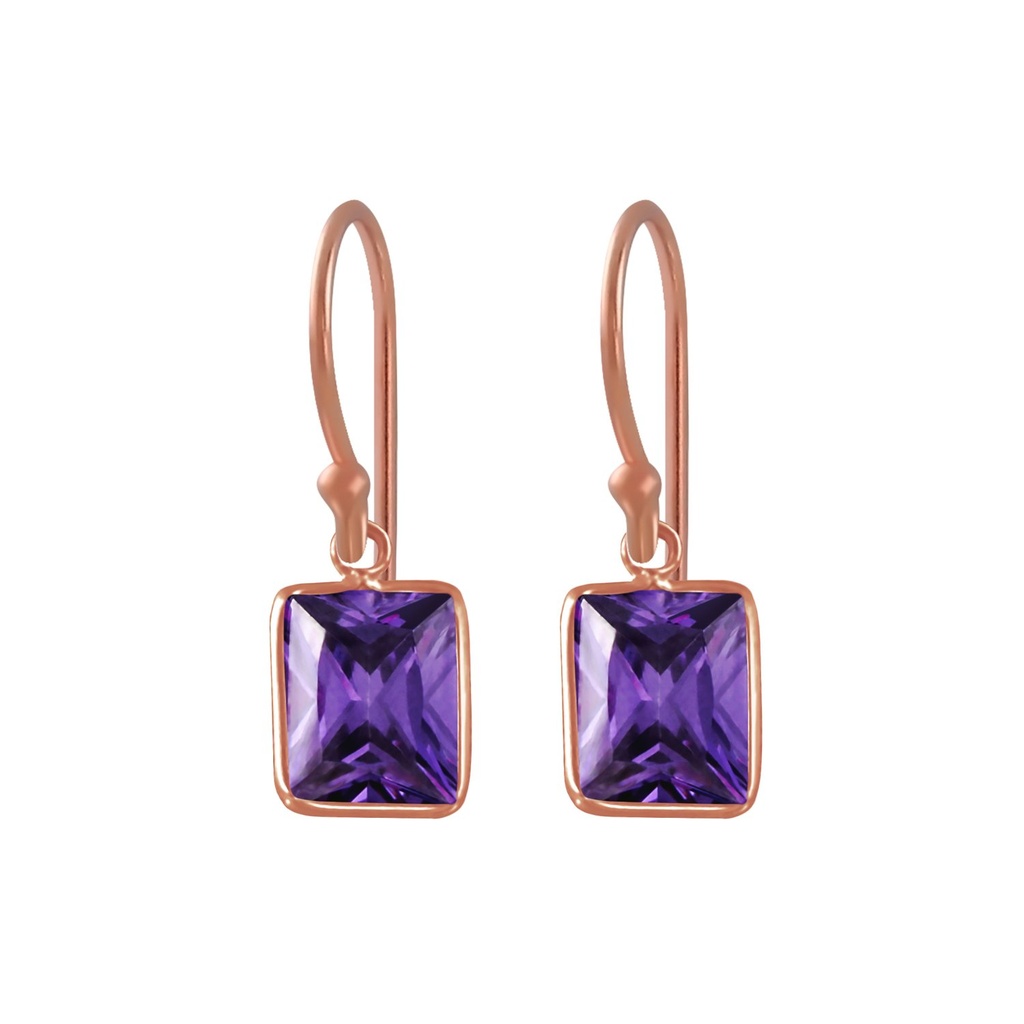 8x10mm Baguette Cubic Zirconia Silver Earrings