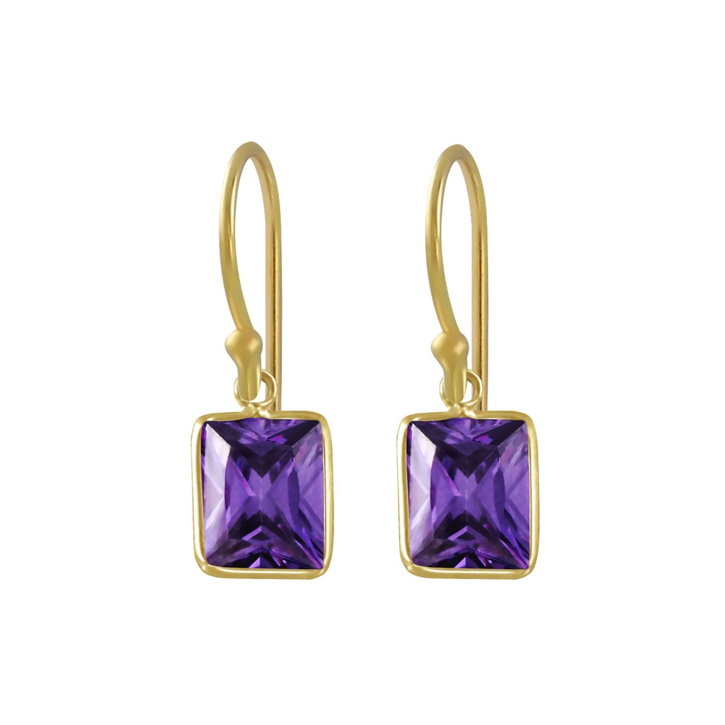 Boucles d'oreilles en argent zircon baguette 8x10 mm