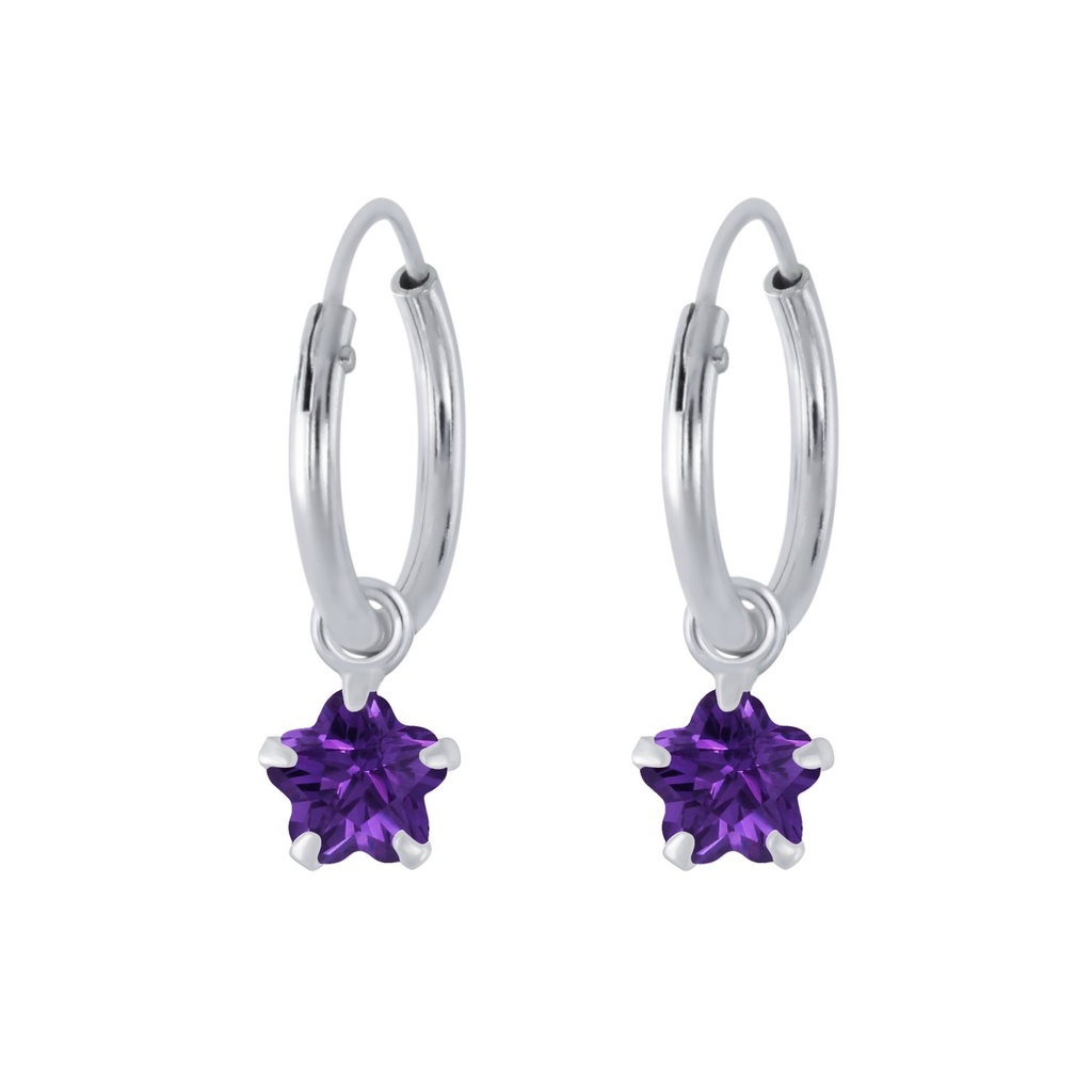 Créoles breloque en argent zircon fleur 4 mm