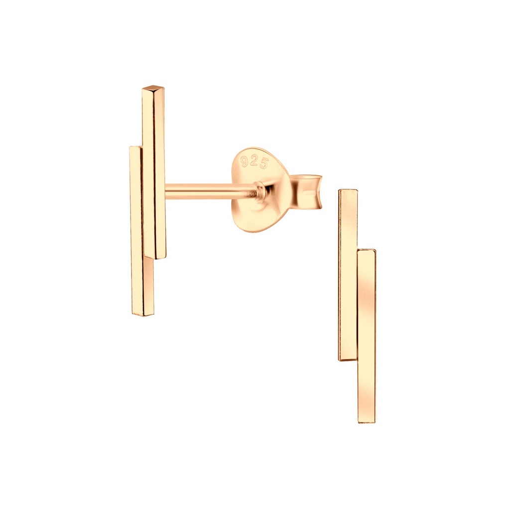 [10001962] Silver Double Bar Stud Earrings