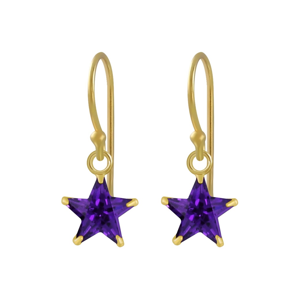 [10001942] 6mm Star Cubic Zirconia Silver Earrings (Amethyst)